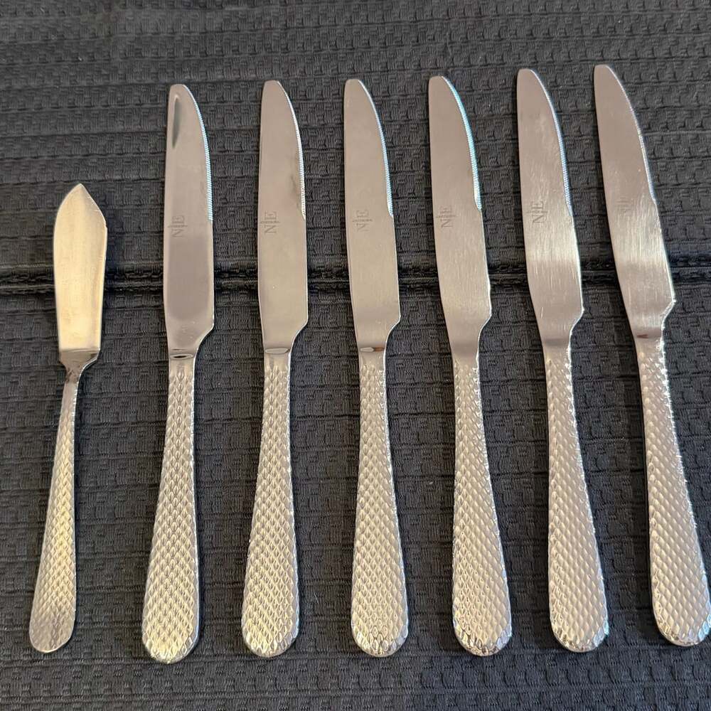 Noble Excellence Hunter Hammered Dinner Knives Textured Set of 6 w/ Spreader